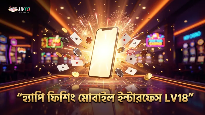 মোবাইল স্ক্রিনে হ্যাপি ফিশিং গেমের ইন্টারফেস প্রদর্শন